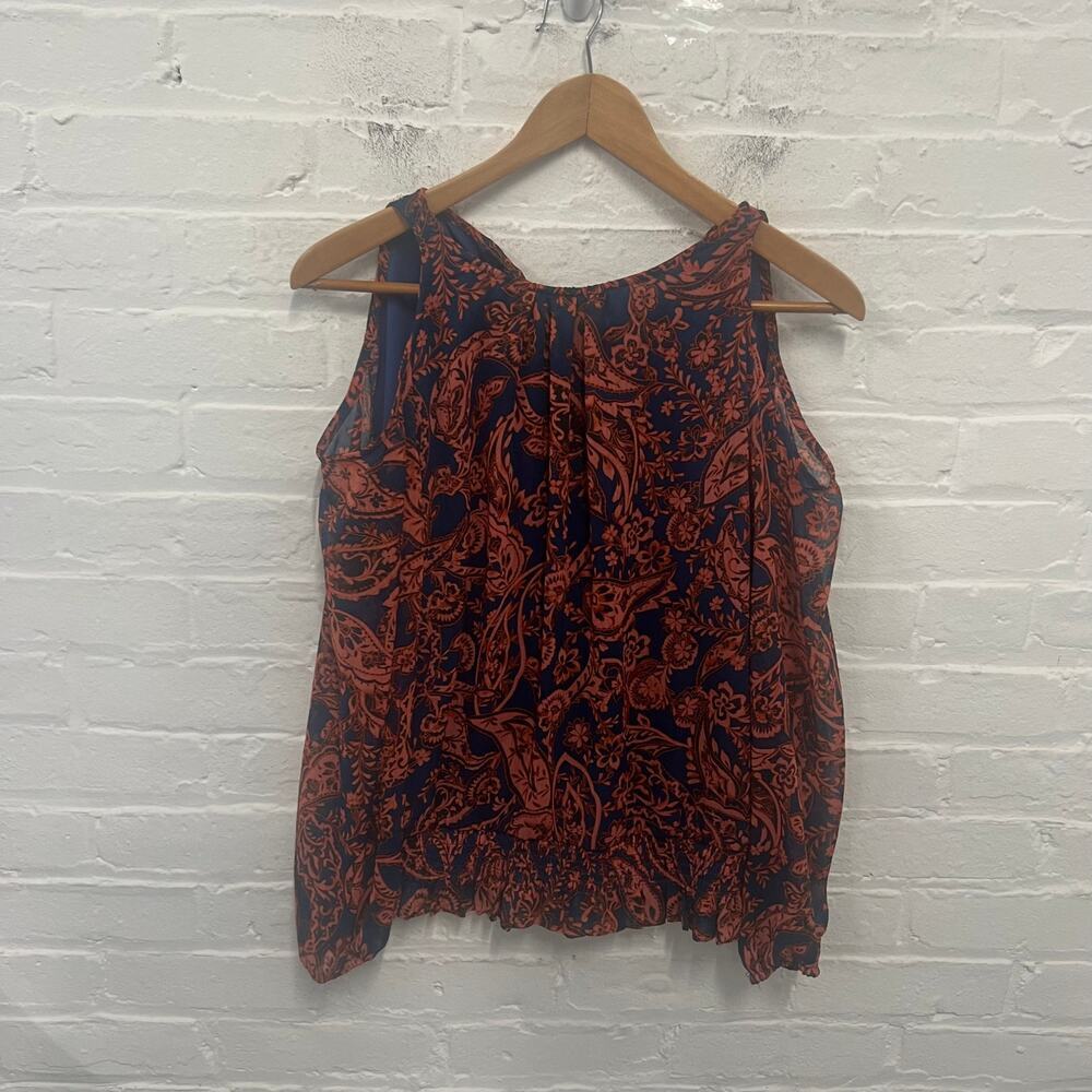 1. State Women's Round Neck Top Blouse Paisley Print Sleeveless Red Size S